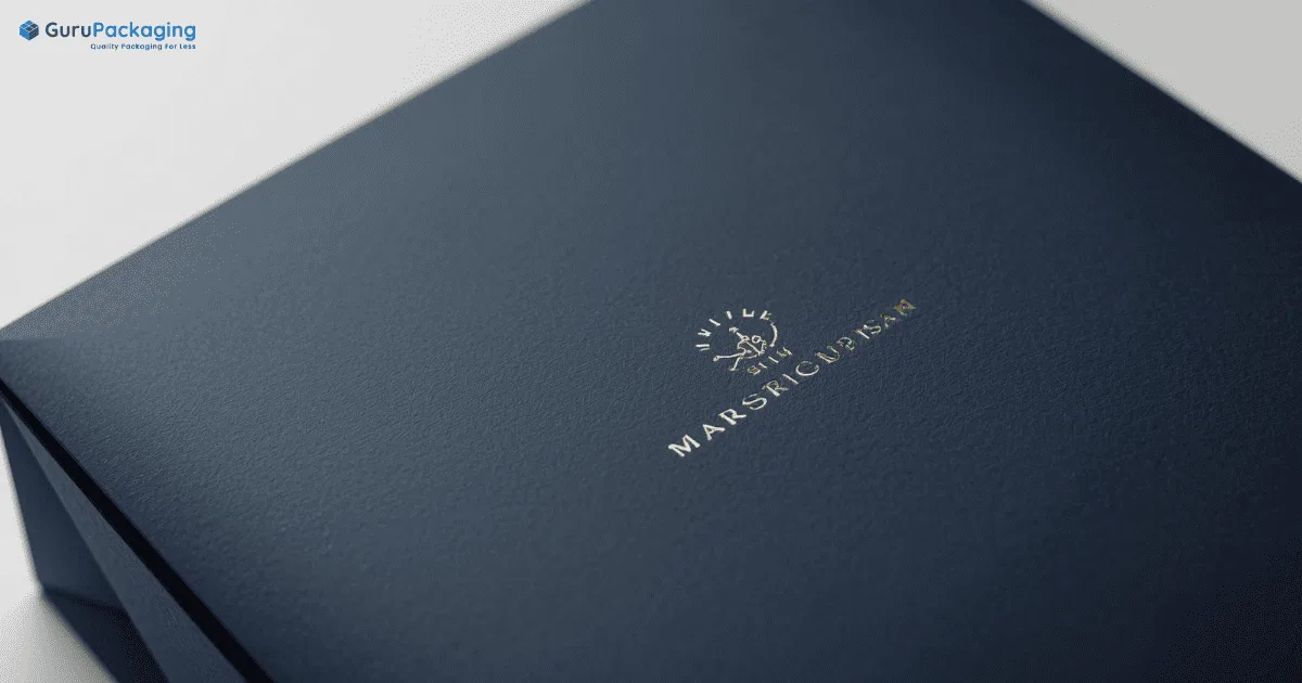 A matte black rigid box with a gold foil logo.