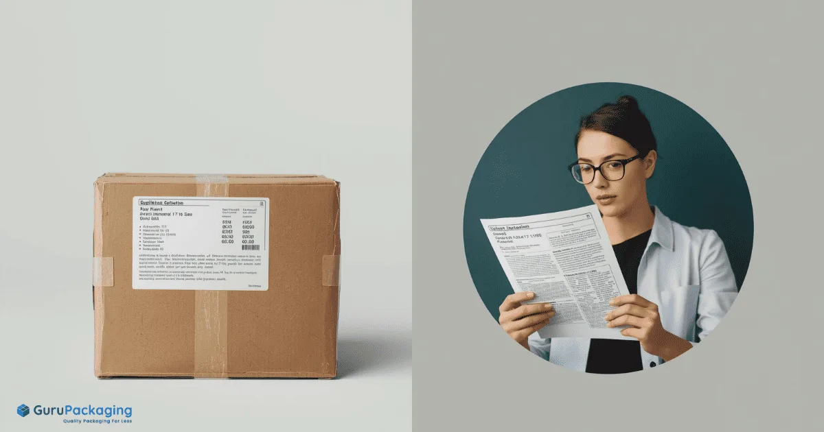 A plain cardboard box beside a person reviewing documents.